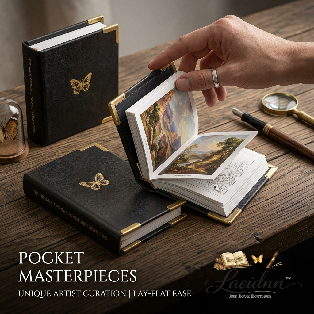 Laeidnn™ Pocket Masterpieces Miniature Art Book | Premium Leather-Bound Landscape Painting & Sketch Journal, 180° Lay-Flat Vintage Pocketbook, Collectible Artist Gift & Miniature Home Decor
