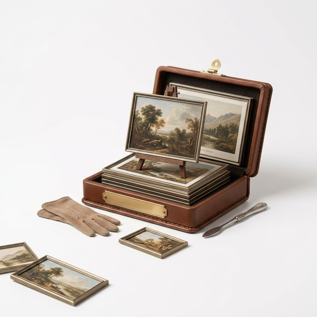 Laeidnn™ Collector's Micro-Folio: Curated Landscape Miniature Art Set with Premium Leather Display Case, Tiny Framed Paintings, Miniature Easel & Archival Glove Set | Exquisite Tabletop Decor & Unique Art Lover Gift