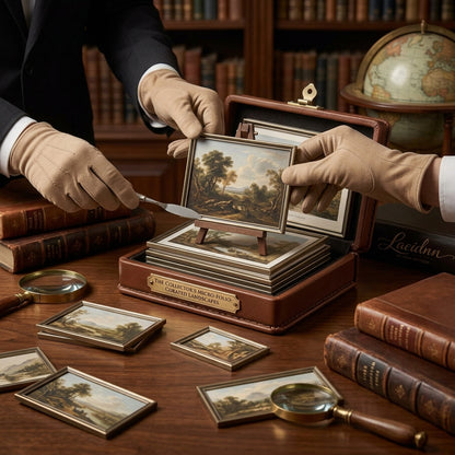 Laeidnn™ Collector's Micro-Folio: Curated Landscape Miniature Art Set with Premium Leather Display Case, Tiny Framed Paintings, Miniature Easel & Archival Glove Set | Exquisite Tabletop Decor & Unique Art Lover Gift