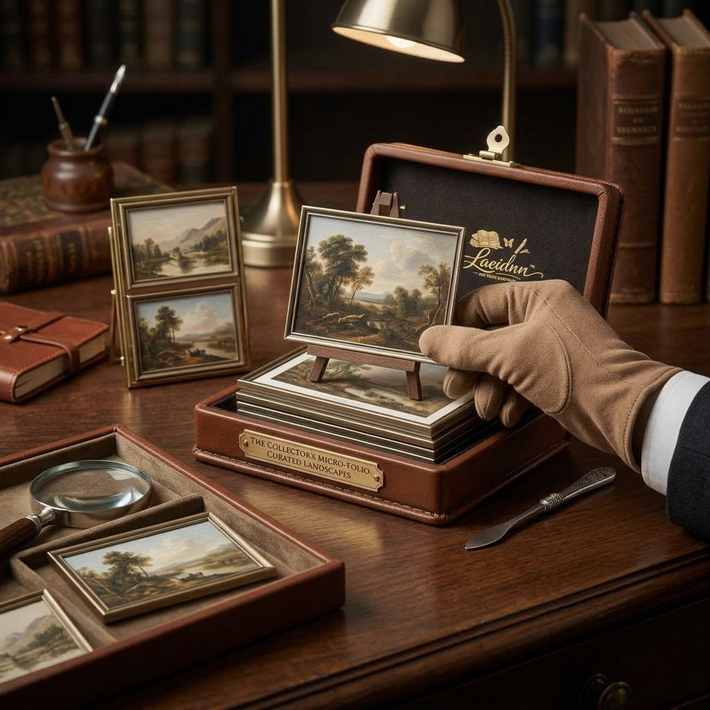 Laeidnn™ Collector's Micro-Folio: Curated Landscape Miniature Art Set with Premium Leather Display Case, Tiny Framed Paintings, Miniature Easel & Archival Glove Set | Exquisite Tabletop Decor & Unique Art Lover Gift