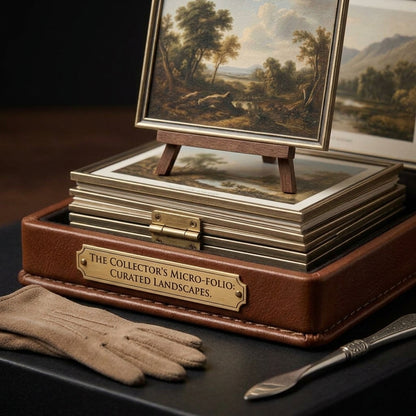 Laeidnn™ Collector's Micro-Folio: Curated Landscape Miniature Art Set with Premium Leather Display Case, Tiny Framed Paintings, Miniature Easel & Archival Glove Set | Exquisite Tabletop Decor & Unique Art Lover Gift