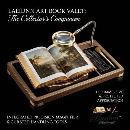 Laeidnn™ Premium Art Book Valet - Luxury Wooden Book Stand & Display Tray with Integrated Precision Magnifier, Archival Handling Glove, and Soft Dusting Brush | Professional Collector's Companion for Rare Books, Albums, & Portfolios