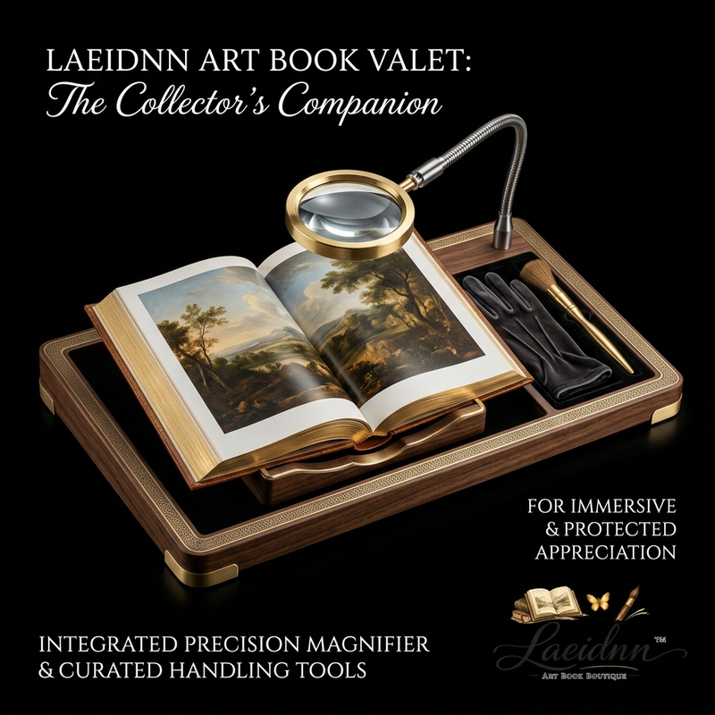 Laeidnn™ Premium Art Book Valet - Luxury Wooden Book Stand & Display Tray with Integrated Precision Magnifier, Archival Handling Glove, and Soft Dusting Brush | Professional Collector's Companion for Rare Books, Albums, & Portfolios