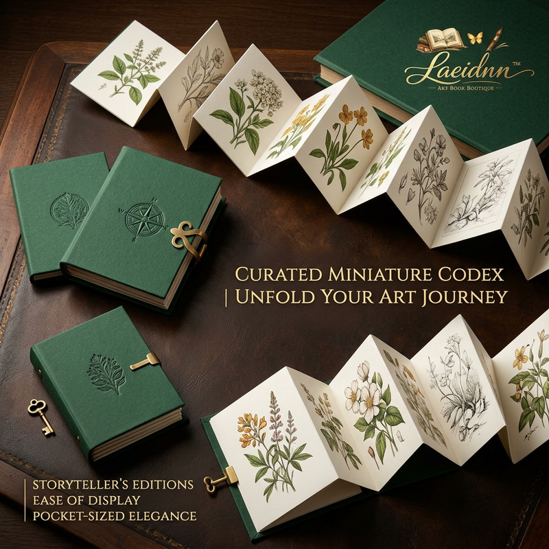 Laeidnn™ Miniature Accordion Sketchbook | Pocket-Sized Leather Bound Concertina Art Journal | Vintage Botanical Travelers Notebook with Brass Clasp | Mixed Media Drawing Paper for Artists & Journaling